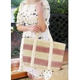 thumbnail image 4 of Kukuzhu Women Stripe Straw Tote Bag Large Handmade Woven Beach Bag Summer Elegant Travel Shoulder Bag, 4 of 7