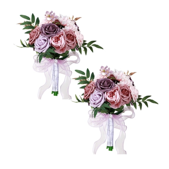 2Pcs Wedding Bouquets For Bride Bridesmaid Large Big Bridal Bouquet White Champagne Ivory Silk Roses Flowers For Wedding French Vintage Boho Decoration Bouquet (11.4In) Artificial Flowers