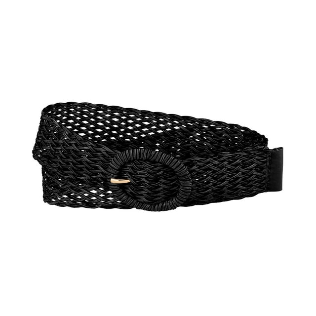 Cinturones delgados de color sólido con hebilla de metal redonda para mujeres Inspire Chic para vestido negro