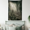 thumbnail image 3 of Gothic Decor Wall Hanging Tapestry, Photo of Dark Forest Scenery with Sunbeams and Fog Vintage Nostalgic Colors Gothic Fantasy Art, Bedroom Living Room Dorm Accessories, 60 X 80 Inches, by Ambesonne, 3 of 5