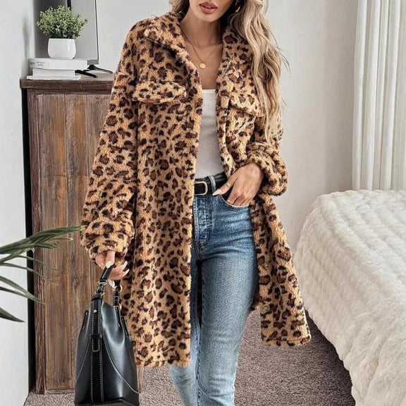 Double-Sided Plush Casual Long Leopard Print Cardigan Coat