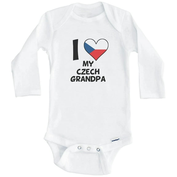 I Heart My Czech Grandpa Czech Republic Flag One Piece Baby Bodysuit (Long Sleeve), 0-3 Months White