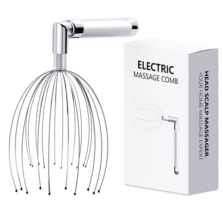 Electric Scalp Massager with L-Handle, Vibrating Head Scratcher with 20 Metal Fingers, Waterproof Hair Care Tool, Relaxing Gift for Women & Men