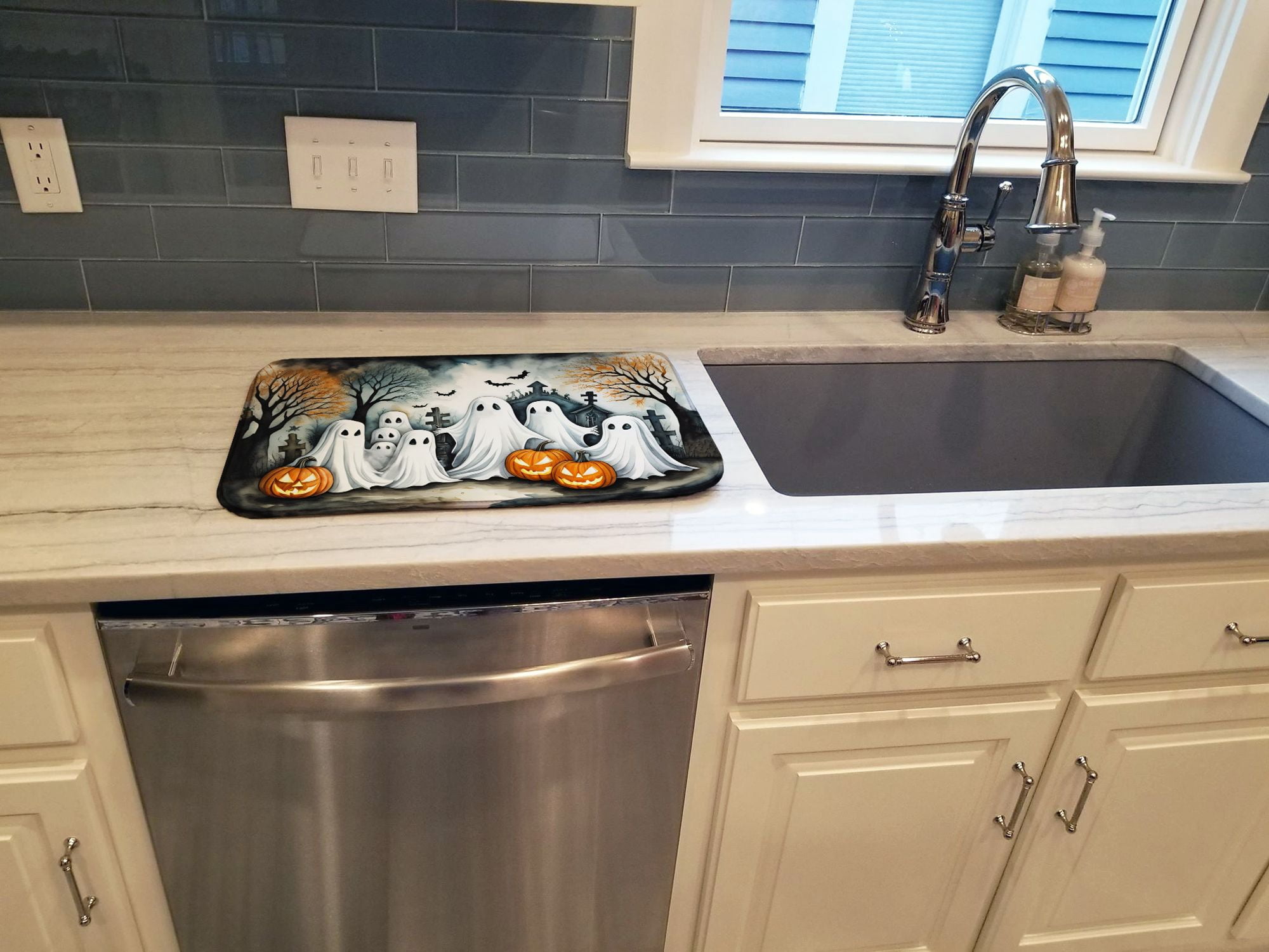 Halloween Dish Drying Mat 14x22 Inch with Water-Absorbent Polyester for Kitchen Counter