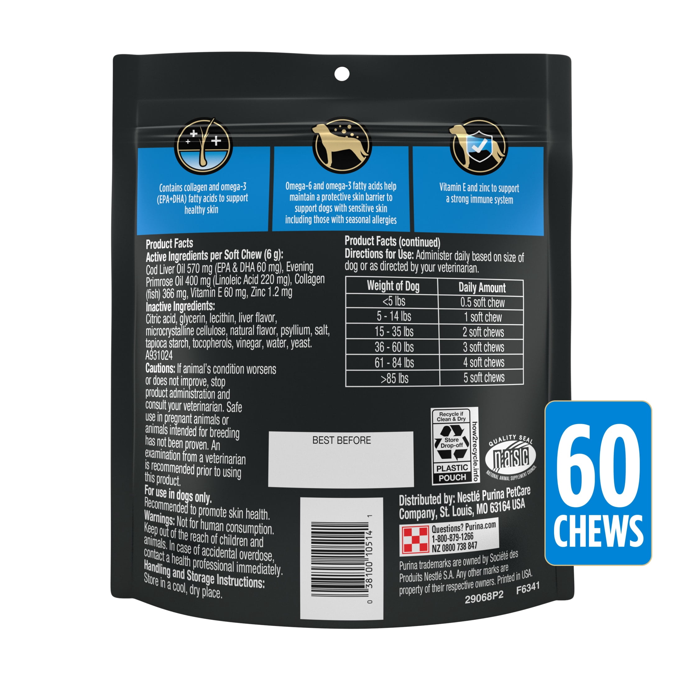 Purina Pro Plan Veterinary Supplements Skin Care Dog Supplements With Omega-3 Fish Oil and EPA and DHA,