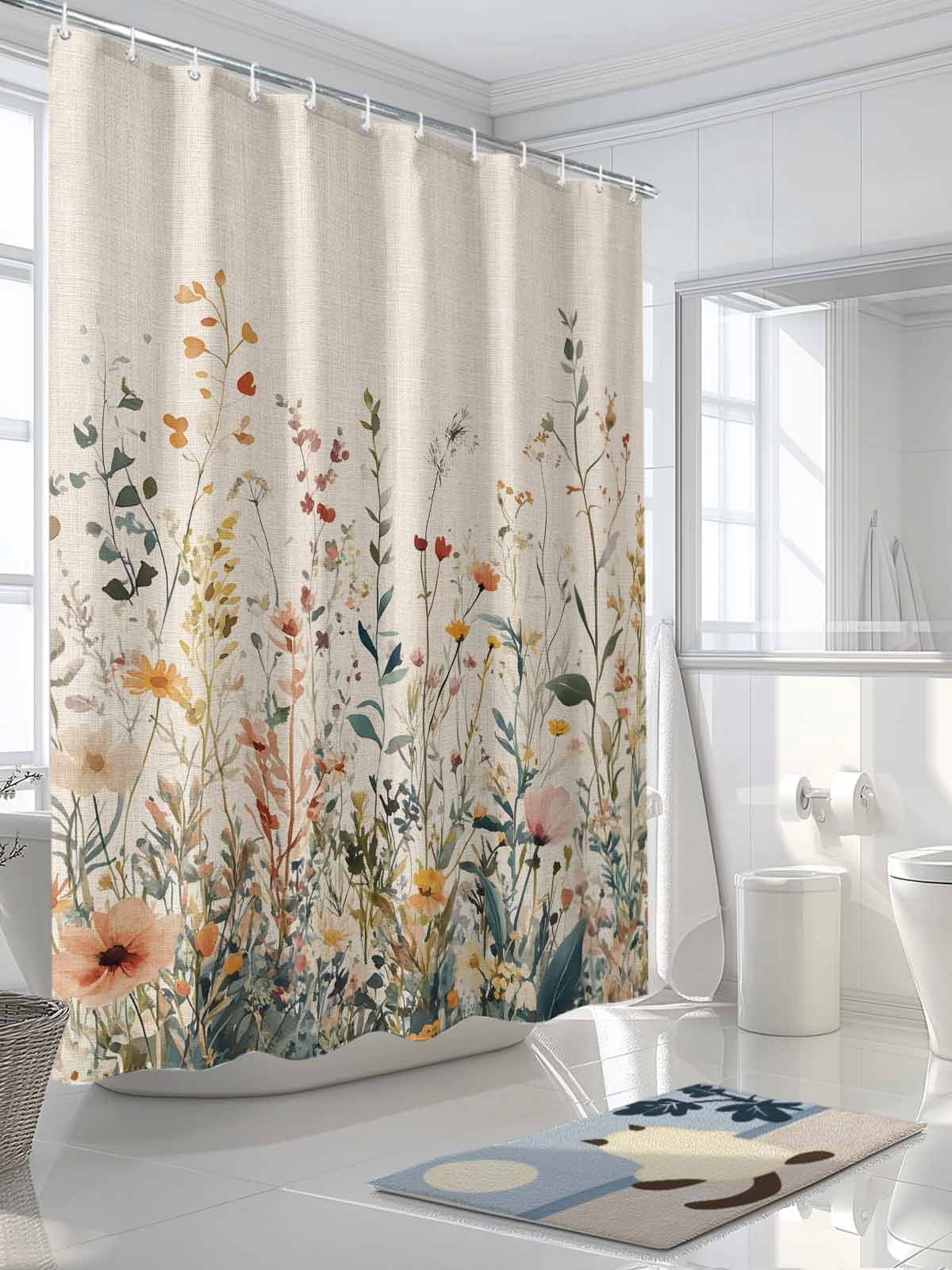 Fsddascl Vintage Botanical Shower Curtain Set - 72" x 78" Washable Bathtub Curtain with 12 Hooks, Spring Floral Summer Botanical Rustic Waterproof Fabric Stall Shower Curtains for Bathroom/Bathtub