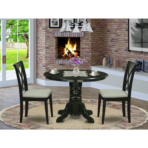 Modern 3 Piece Dining Set - Round Table & 2 Kitchen Chairs - 42 Inch Black
