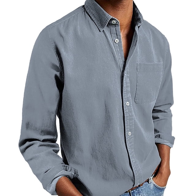 Camisa informal de manga larga con botones y color liso para hombre: prenda cómoda y moderna para el trabajo o las vacaciones, de poliéster y algodón, tallas S-XXXL.