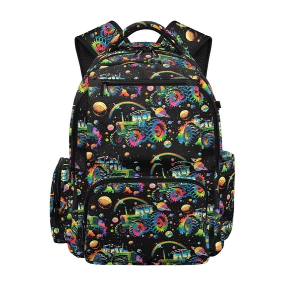 Pzuqiu Galaxy Tractor Rainbow Backpack for Boys 17 Inch Breathable Padded Shoulder Strap School Bookbag with Multiple Pockets for 6-14 Years Old Elementary Middle School Students