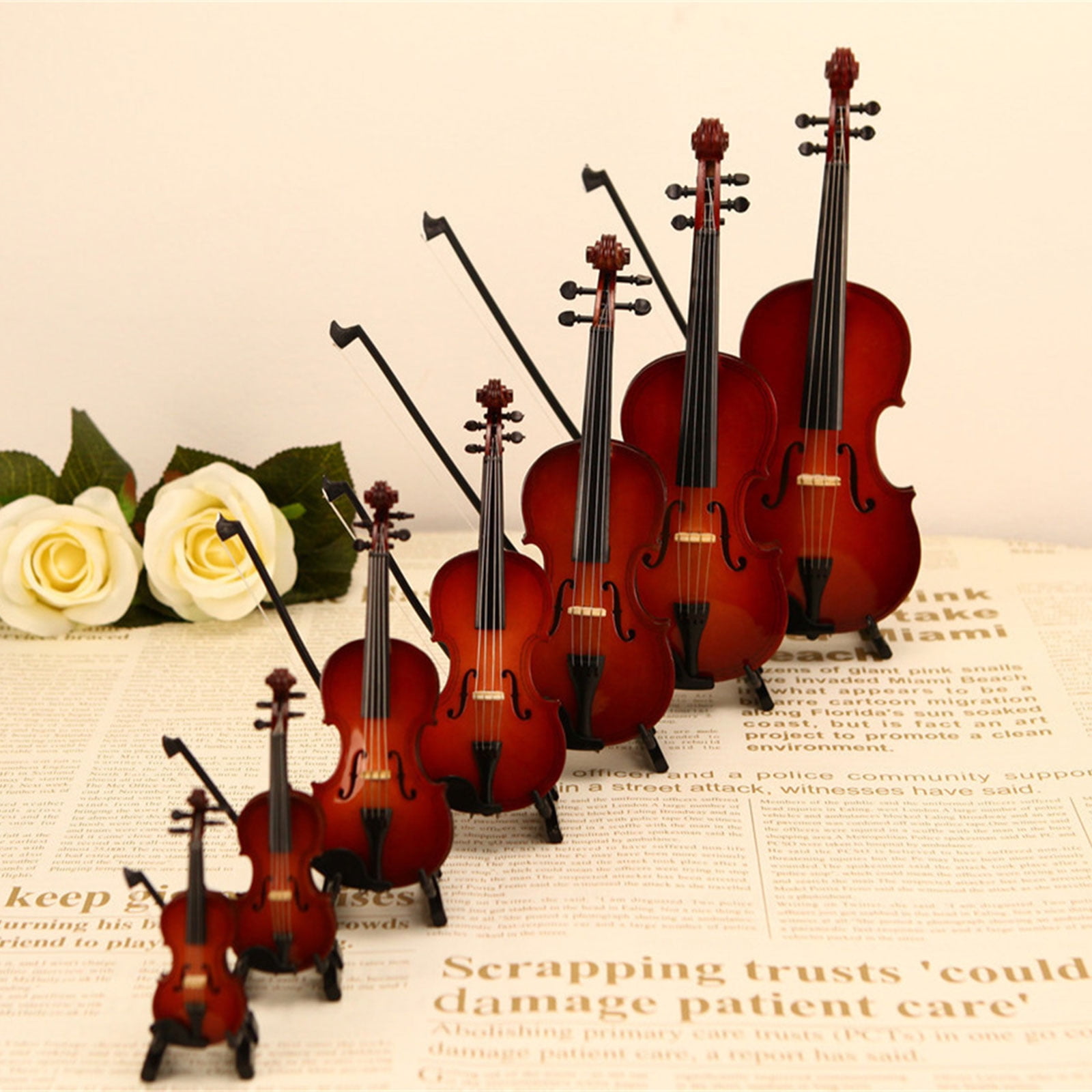 Handcrafted Wooden Violin Model with Stand & Case Accessory, Collectible Music Decor