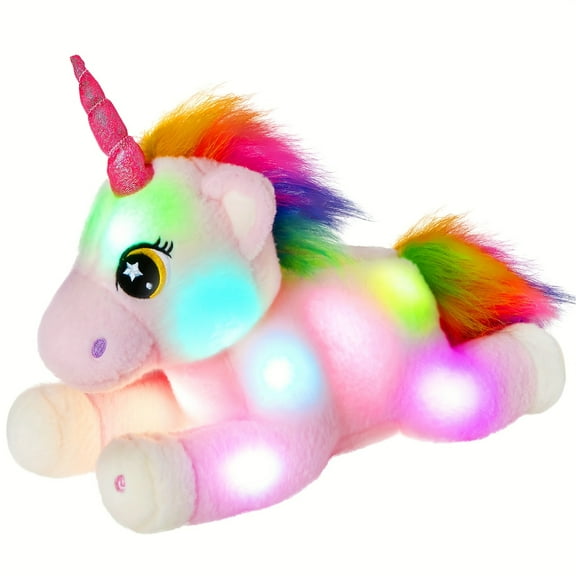Houwsbaby 16.5”Big Light up Pink Unicorn Stuffed Animal LED Unicorn Soft Plush Toy ,Creative Decorations for Children's Room,Birthday Halloween for Kids Girls