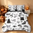 thumbnail image 2 of Homewish Halloween Gothic Skull Queen Bedding, Mushroom Daisy Cat Bedding Comforter Set Queen, Black White, Black Reversible 7-Piece, 2 of 7