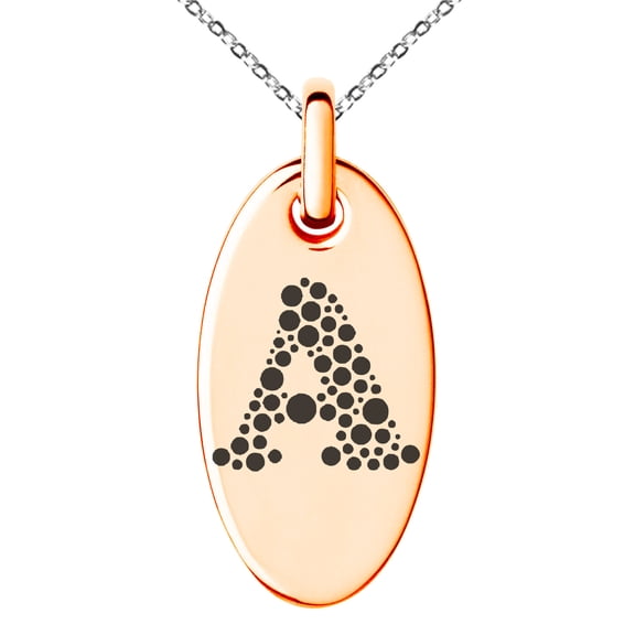 Stainless Steel Letter A Initial Dotted Monogram Engraved Small Oval Charm Pendant Necklace