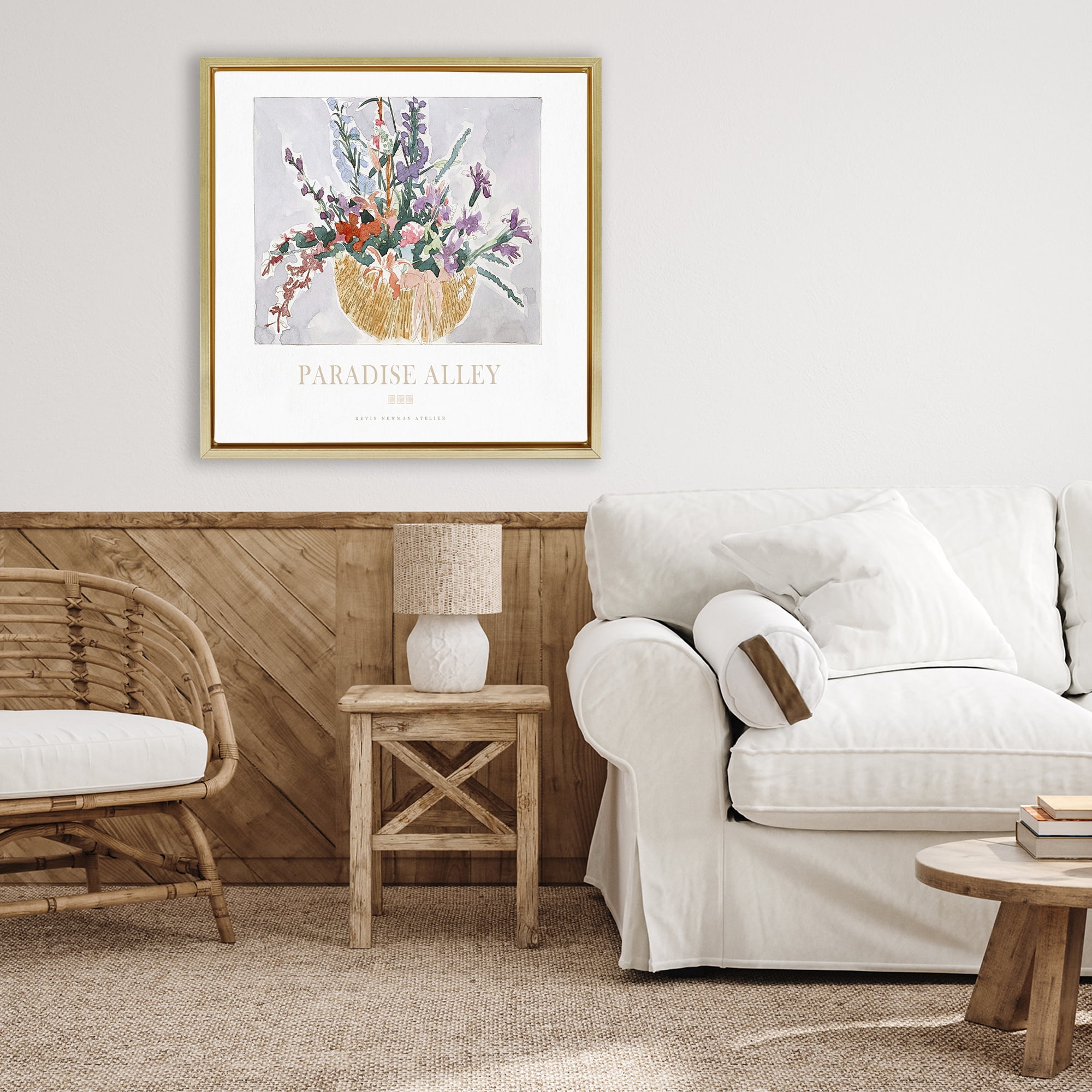 Stupell Industries Paradise Alley Basket of Flowers Gold Framed Floater Canvas Wall Art, design by Jadei Graphics