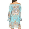 thumbnail image 2 of Sakkas Riza Women's Off Shoulder Long Sleeve Tunic Shirt Short Dress with Print - MTU293-Turq - One Size Regular, 2 of 5