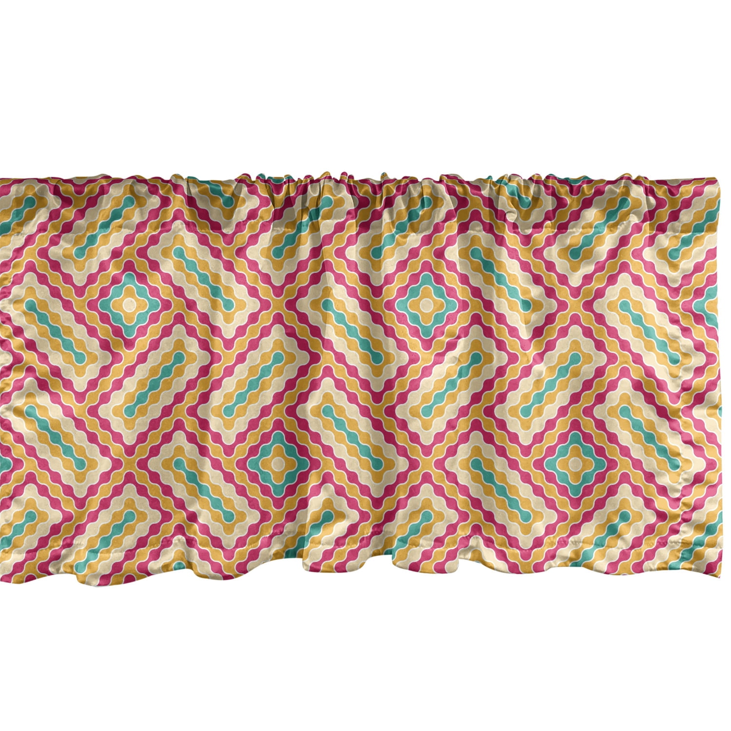 Multi Patterned Valance Abstract Window Valance Pack of 2, Colorful Tones Ruffled Edges Pop Art ...