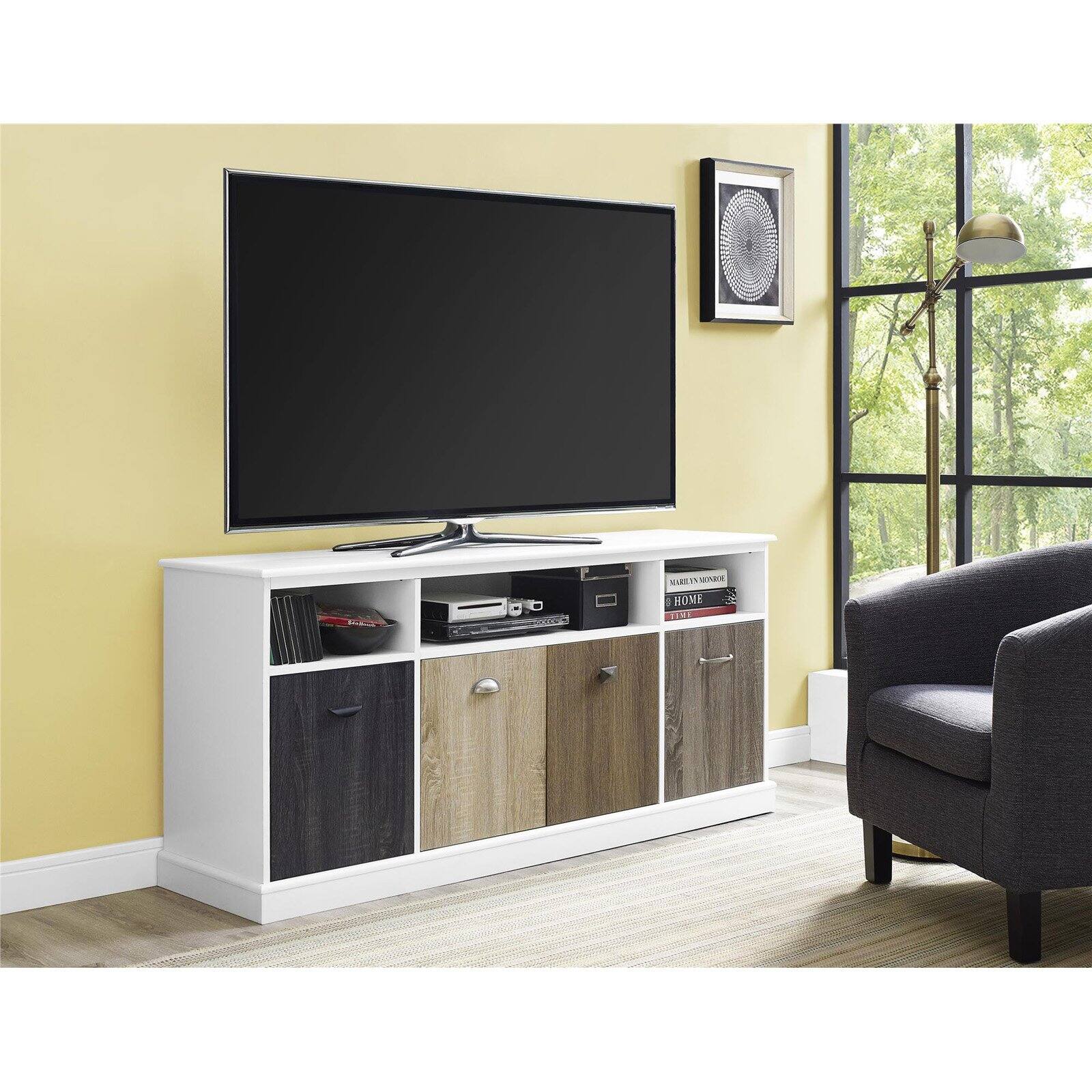 Ameriwood Home Mercer 60" TV Console with Multicolored Door Fronts, Multiple Colors - Black - image 4 of 5