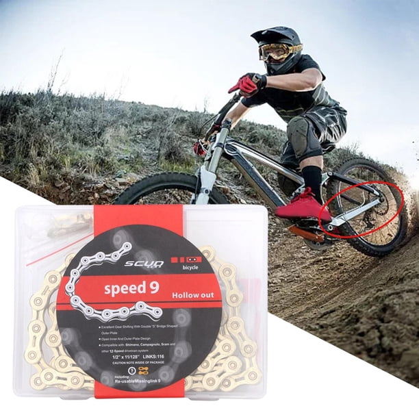 Cadena de bicicleta de 9/10 es, cadena de bicicleta de montaña de alta resistencia, repuesto de cadenas de bicicleta de montaña, accesorios Oro 9 es Baoblaze Cadena de bicicleta de carretera