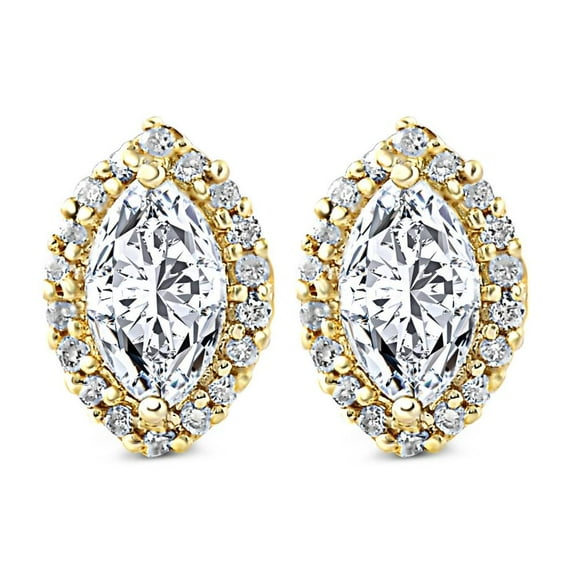 Pompeii 1/2Ct Marquise Diamond Halo Screw Back Studs in Yellow Gold (G/H,I1)