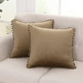 thumbnail image 7 of Deconovo Throw Pillow Covers 18x18 Velvet Pillow Cover Decorative Pom Poms Pillowcase Soft Solid Cushion Cover for Living Room, Khaki, Set of 2, 7 of 7