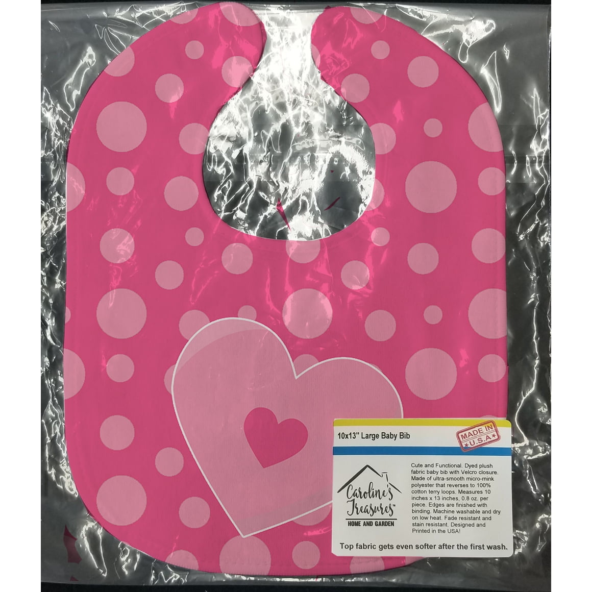 Caroline's Treasures Baby Bib, Hearts on Polka Dots, Pink