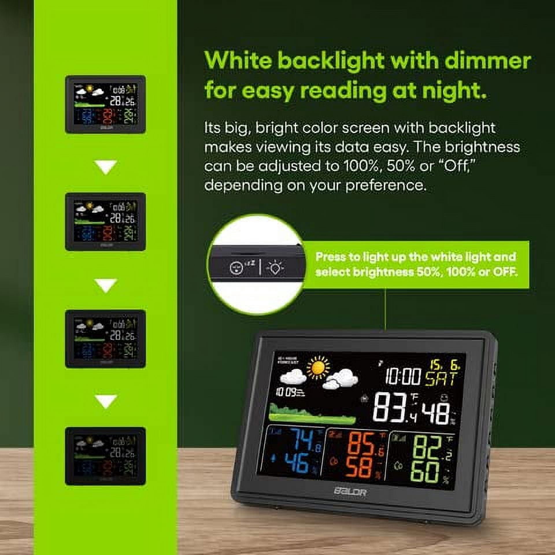 Baldr Weather Station with Indoor Outdoor Thermometer, 3 Wireless Sensors, Atomic Clock, Humidity Monitor