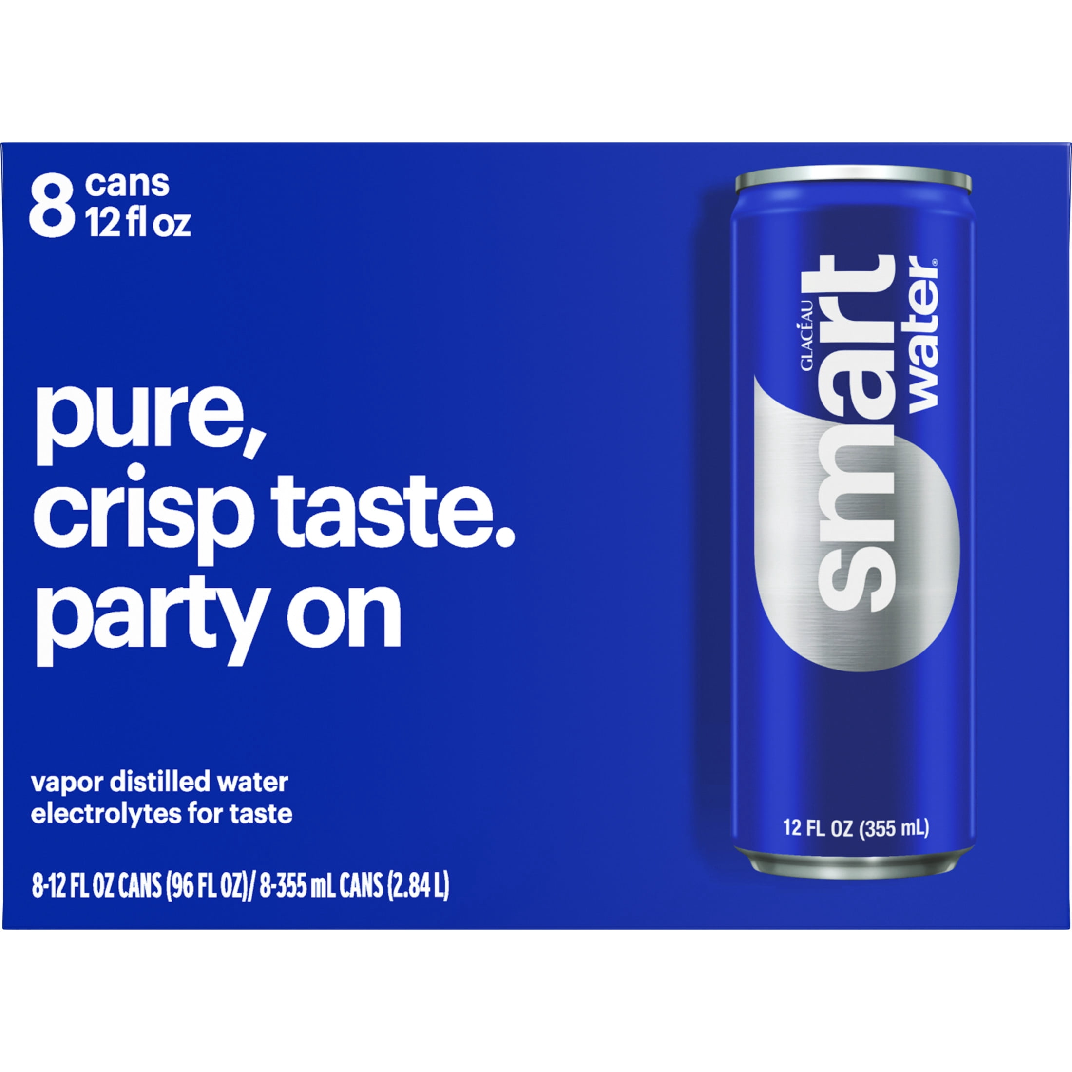 smartwater Vapor Distilled Water Cans, 12 fl oz, 8 Pack