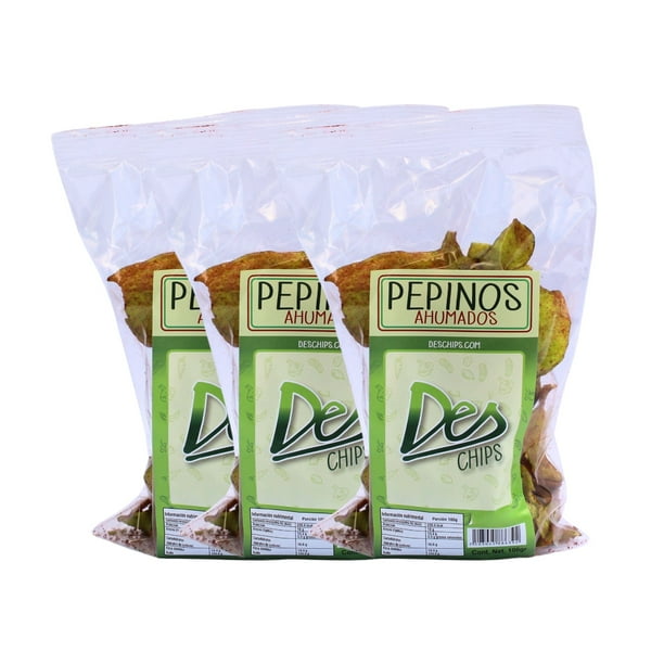 300 gr de Chips Botana de Vegetales Horneados Deshidratados, Libres de Gluten, Veganas x 3 Bolsas de 100 gr cada una - Sabor Pepino Adobado