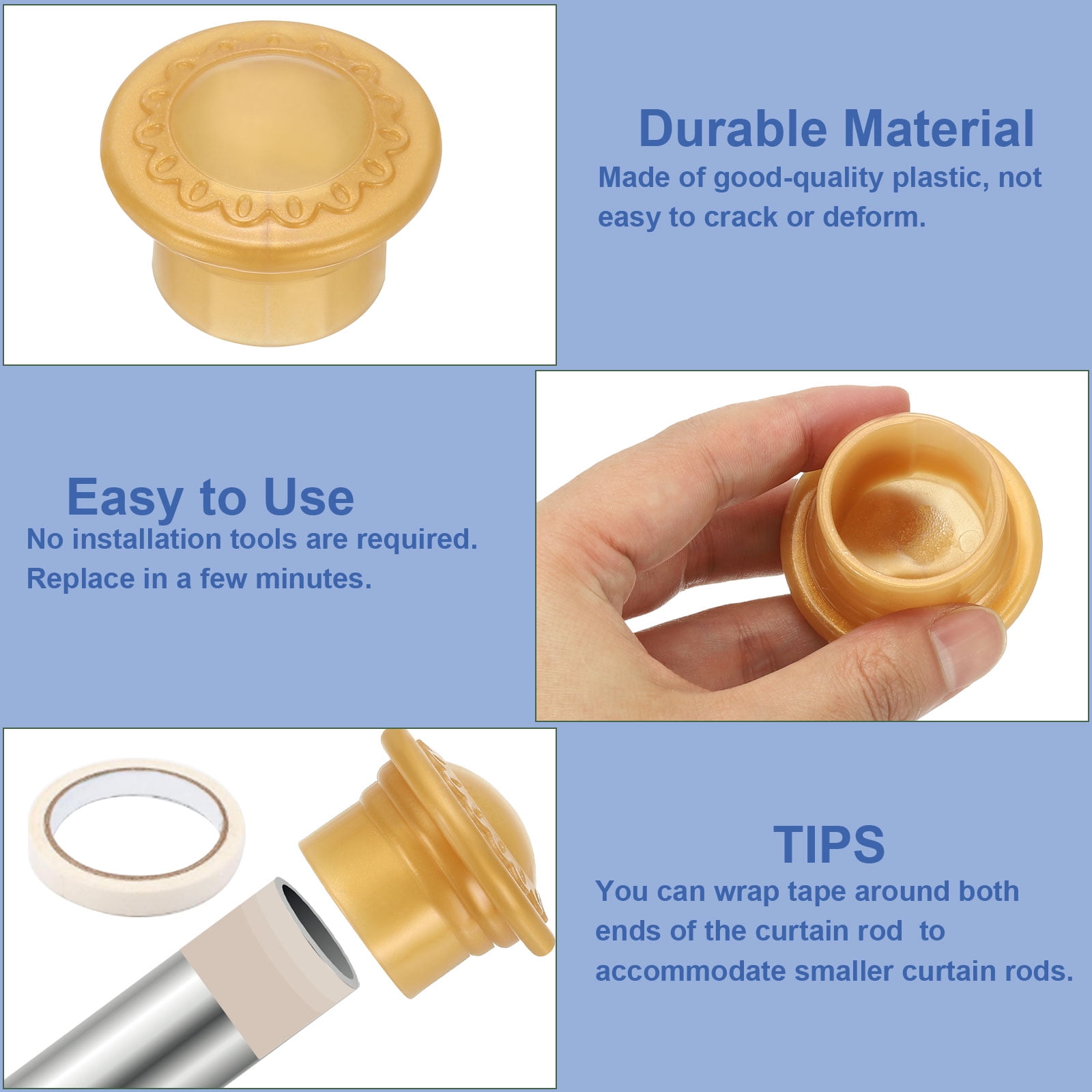Unique Bargains Curtain Rod Ends Plastic Drapery Rail Pole Head Cap Modern Gold