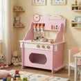 thumbnail image 2 of Gymax Pretend Play Toy Kitchen Set w/Clock Stove Spice Rack Faucet & Sink & Oven Pink & White, 2 of 10