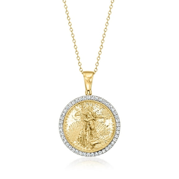 Ross-Simons 0.50 ct. t.w. Diamond Replica Liberty Coin Pendant Necklace in 18kt Gold Over Sterling, Women's, Adult