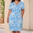 thumbnail image 4 of Womens Casual Dresses Blue Background White Lace Pattern Short Sleeve Dress Summer Dresses for Women 2025, 4 of 6