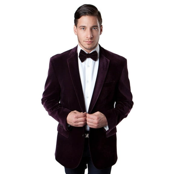 Men's Two Button Classic Velvet Blazer in Burgundy