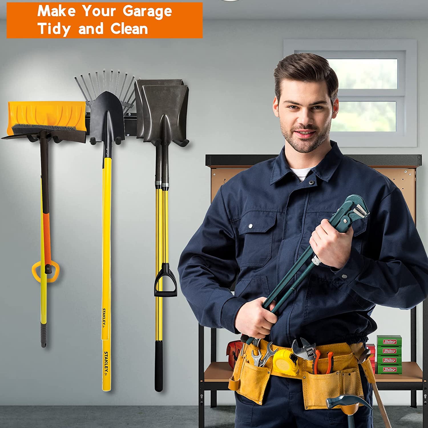 Garden Tool Organizer Wall Mount 6 Hooks, Heavy Duty Metal Racks Holder for Garage Yard Garden Tools