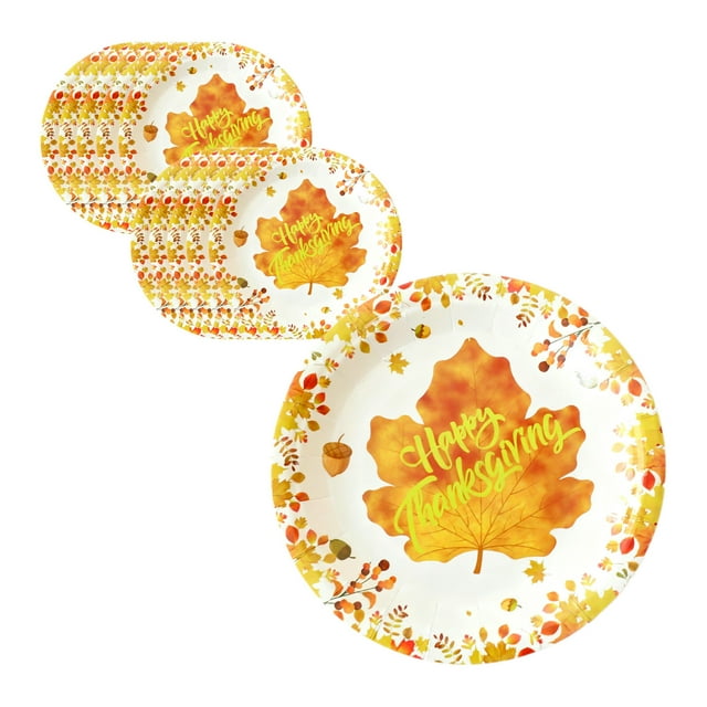 Thanksgiving Plates Disposable,10-Piece Happy Thanksgiving Tableware Set with Autumn Harvest Pattern, Disposable Plates for Fall Dinner BBQ Picnic