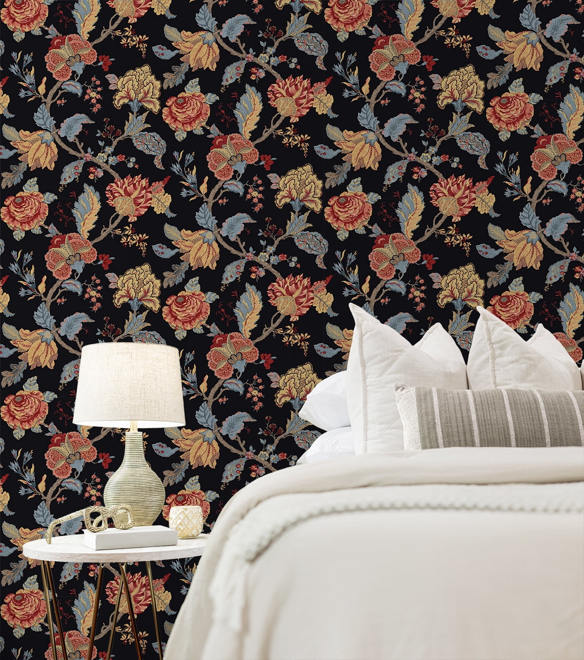NextWall  Kianna Jacobean Peel and Stick Wallpaper 20.5 in. W x 18 ft. L - Ebony