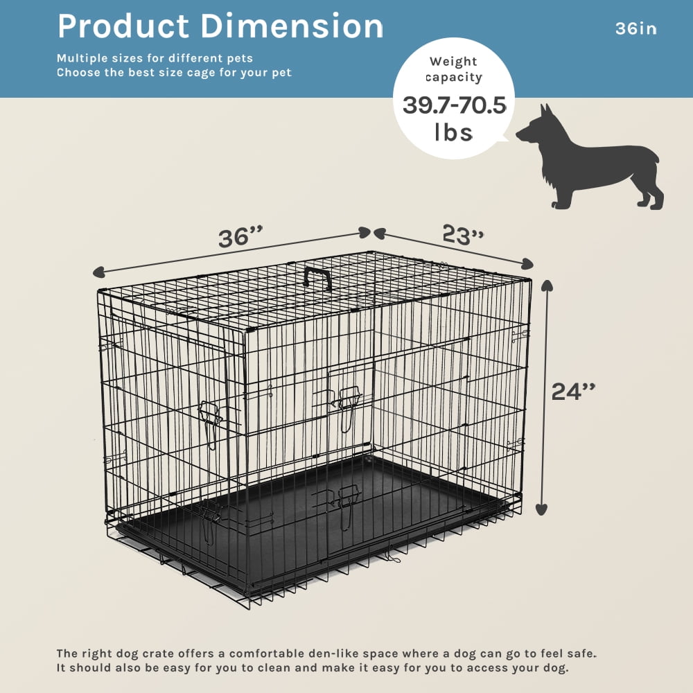 SHOUFTW 36" Large Dog Crate, Portable Double-Door Large Dog Cage with Divider Panel for Medium/Large Dogs, Suitable for Indoor and Outdoor Use