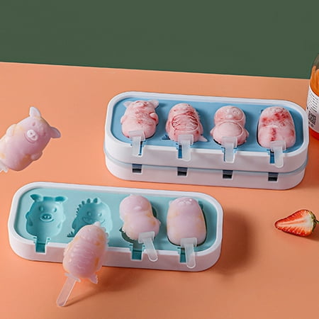 

Ice Cream Mold Non-stick 4 Cavities Silicone DIY Cartoon Popsicle Mold for Home
