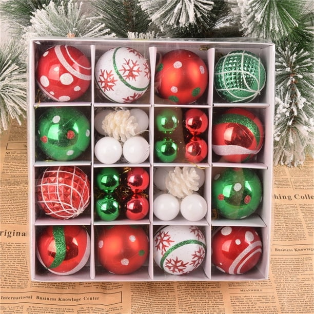 Paquete de 42 adornos de bolas de Navidad inastillables, adornos decorativos para decoración de fiestas, bodas, festivales, colgantes con regalo de mano reutilizable