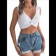 thumbnail image 2 of Top Corto Sin Mangas de Punto Acanalado con Cuello en V y Frontal para Mujer L, 2 of 9