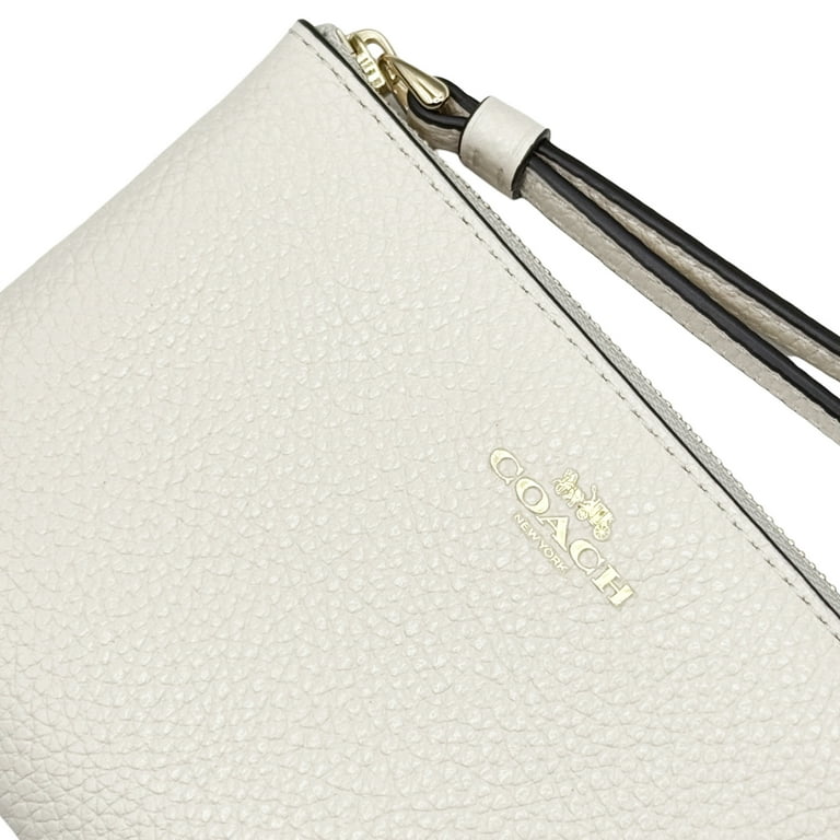 Coach Women's Small Corner Zip Wristlet in Pebbled Leather (Chalk