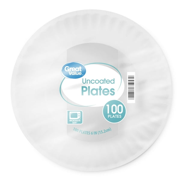 Great Value Uncoated Paper Plates, 100 Count