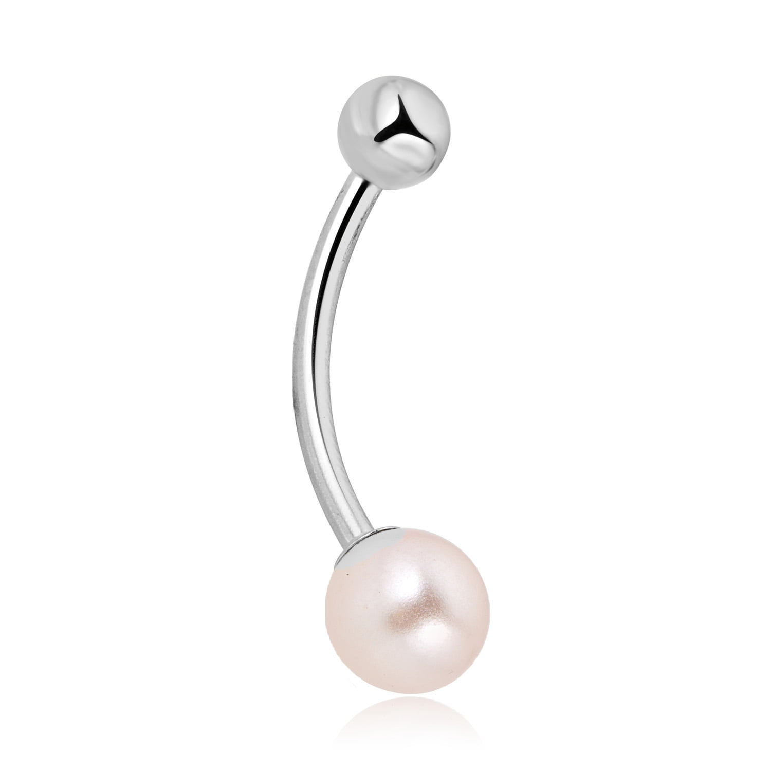 AVORA 10K White Gold Pink Freshwater Pearl Belly Button Ring Body Jewelry (14 Gauge)  - Size 0