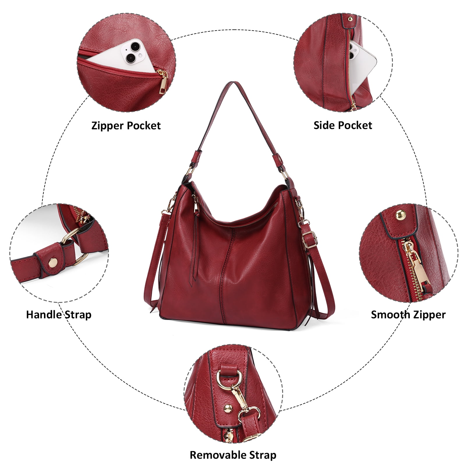 GAEKEAO Hobo Bag for Women, Large Soft Leather Shoulder Bag with Adjustable Strap, Slouchy Crossbody Handbag for Daily Work