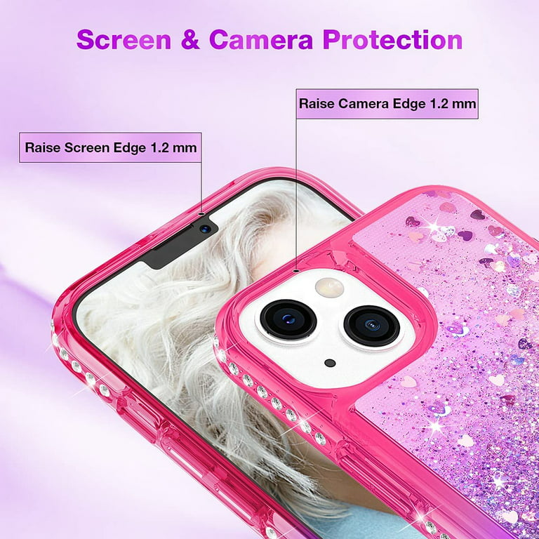 iPhone 13 Mini Case, [with Tempered Glass Screen Protector Included],  STARSHOP Liquid Bling Sparkle Floating Glitter Quicksand Phone Case Girls  Women