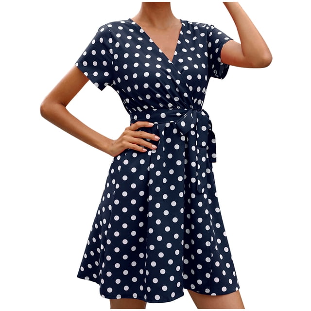 EQWLJWE Robe d'Été Imprimé Femmes Robe à Manches Courtes Tunique Robe Serrée Robe de Plage Robe de Soleil Ébouriffé Fluide Mini Robe