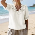 thumbnail image 7 of Yutgune Women's Ruffle Trim V-Neck Blouse Short Puff Sleeve Solid Casual Top Elegant Summer Wear, S-2XL, 7 of 7
