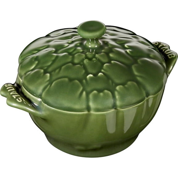 STAUB Ceramic Dutch Oven 16-oz Petite Artichoke Cocotte, Basil