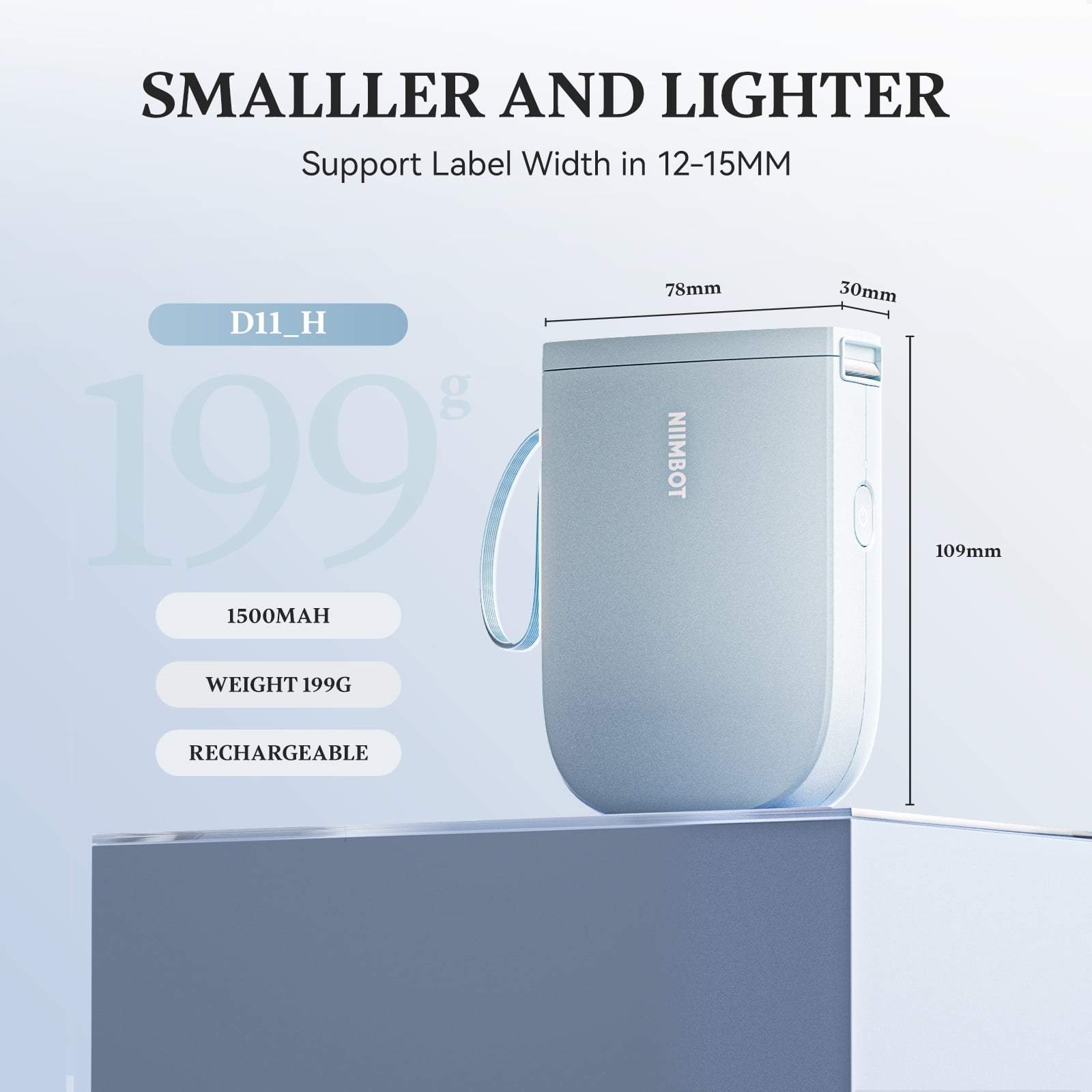 NIIMBOT D11 Upgraded HD 300 dpi Label Maker Mini Bluetooth Wireless Label Printer Inkless Labeler Rechargeable（Blue)