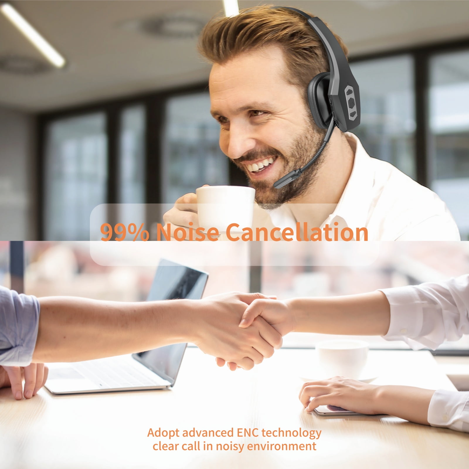 JOUALY Wireless Bluetooth Business Headset with Microphone & Charging Case,5.2 Headset for Trucker,70H Working Time,Dual Noise Canceling Headphones for Driving/ Home/ Office /Cell Phones/Computer